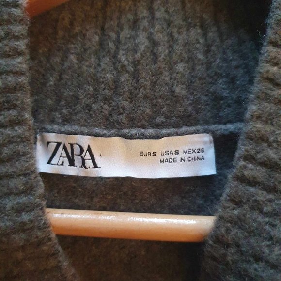 ZARA Wool Blend V-Neck Sweater - S - Taupe Grey - Picture 4 of 6